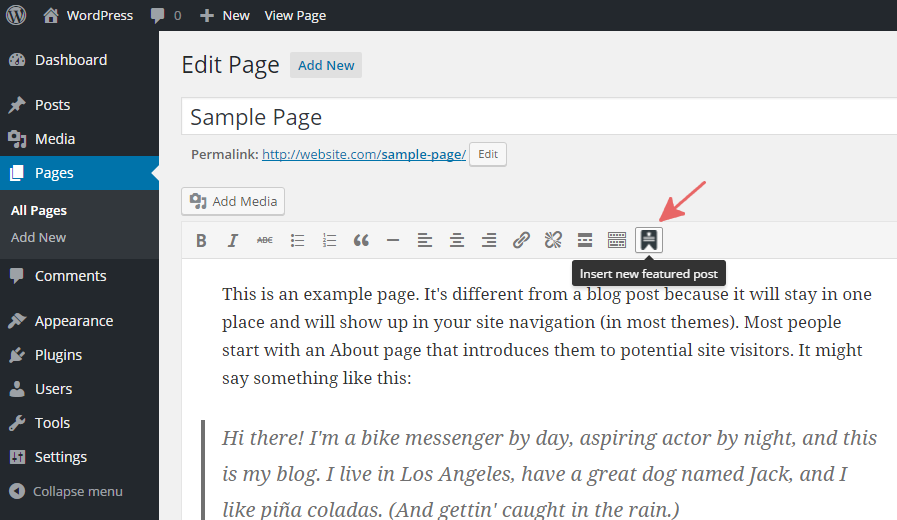 WordPress editor button that opens the visual interface.