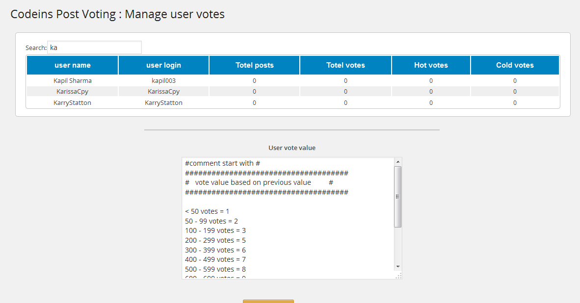 User Management settings.