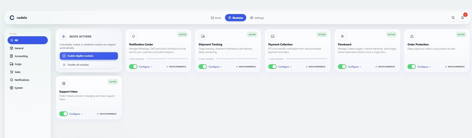 Modules overview for enabling only the tools your store needs.