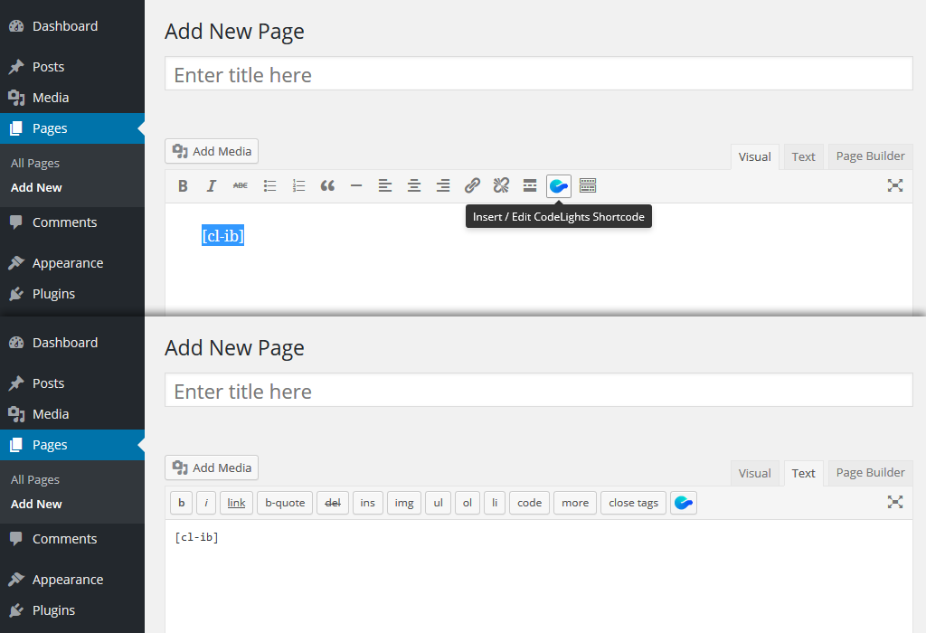 Special button for generating and modifying shortcodes