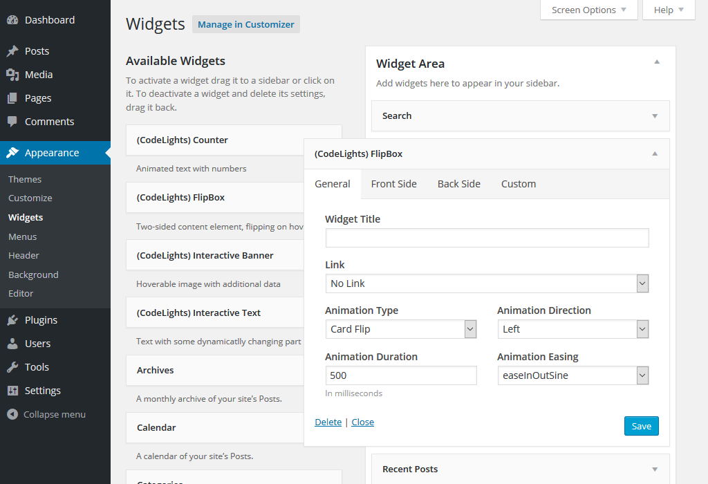 Editing sidebar widget from admin page