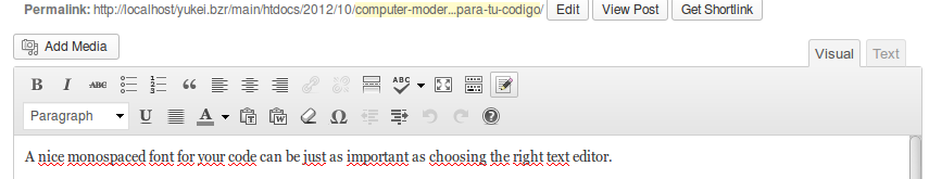 You can use the CodeMirror editor activating the editor toolbar icon