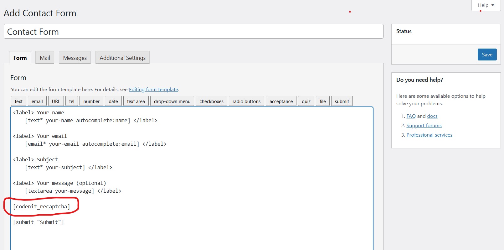 Contact Form 7 integration using the `[codenit_recaptcha]` shortcode.