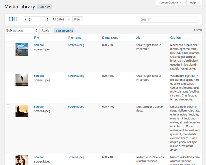 Settings page for Users columns../ch