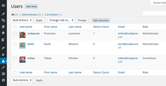 Settings page showing the different displaying types for custom field.