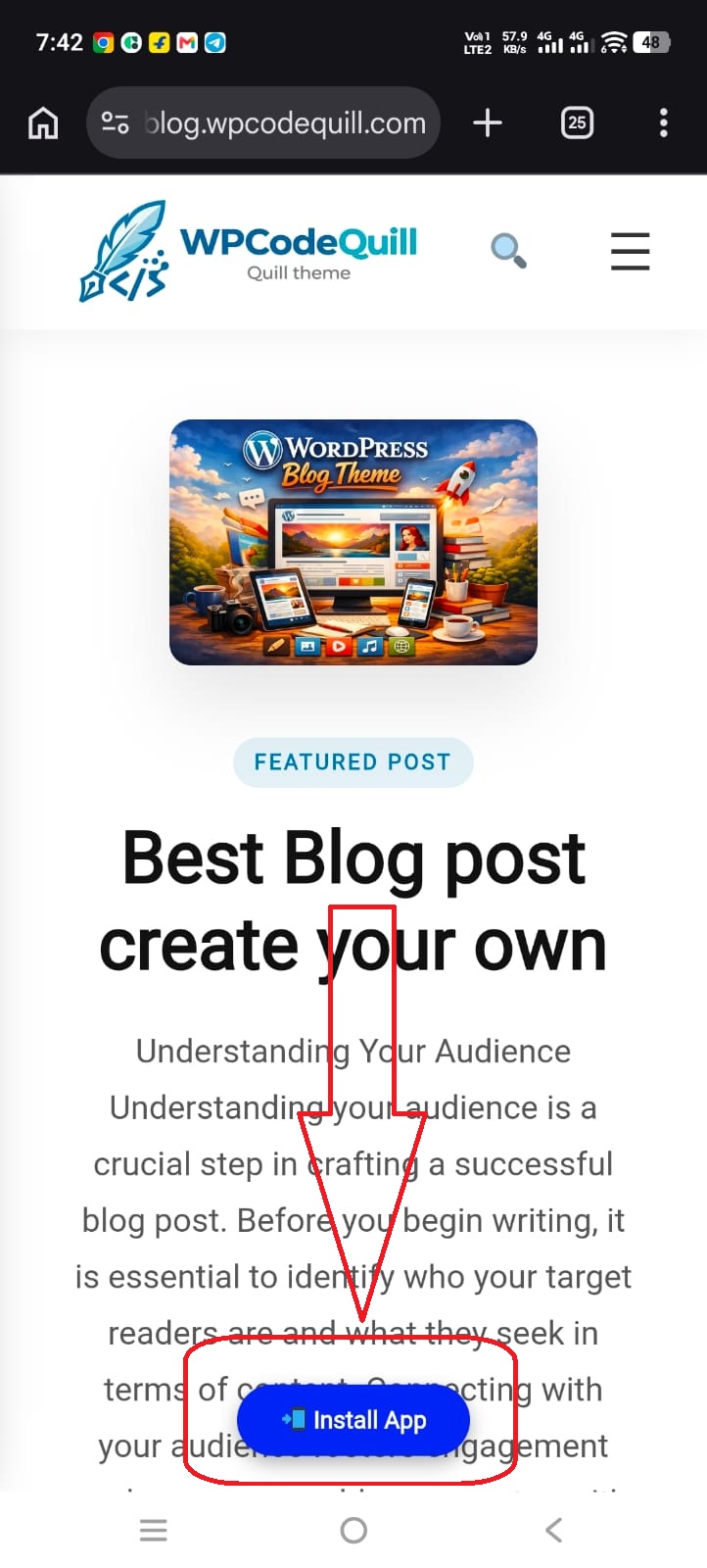The "Install App" floating button on a mobile device.