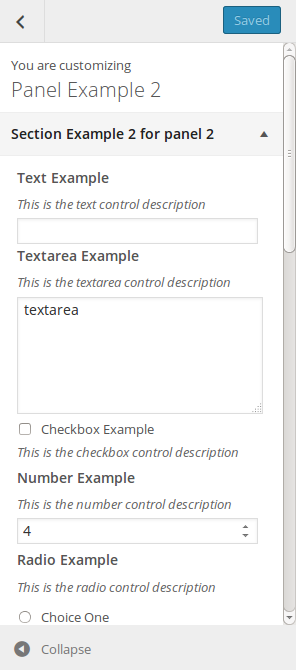 Section, Setting, Control Examples