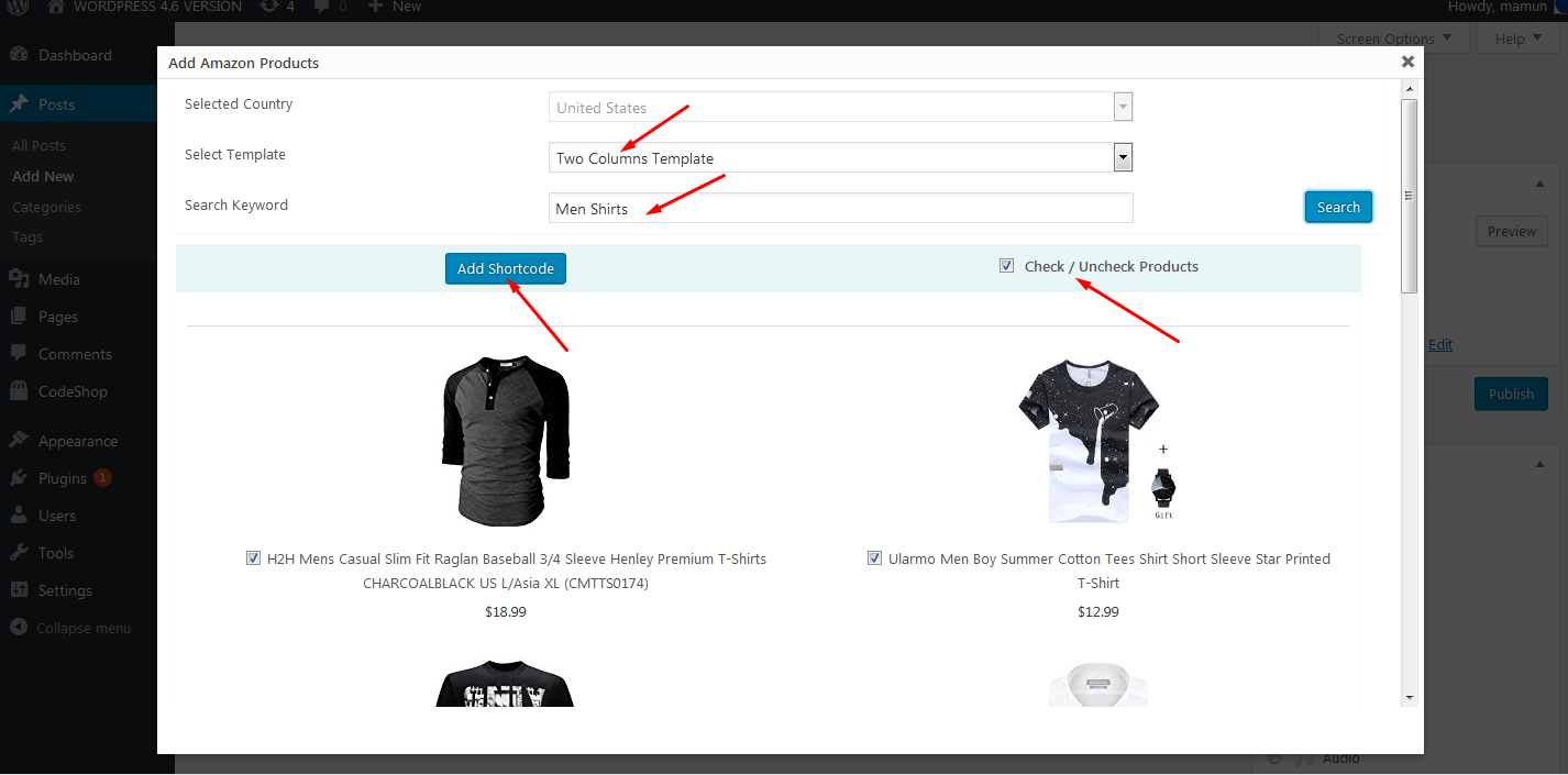 When you want to add products using CodeShop -> Add New Products menu then you should see the search options by keyword or ASINs to add products below your post editor as like displayed in image screenshot-5.png