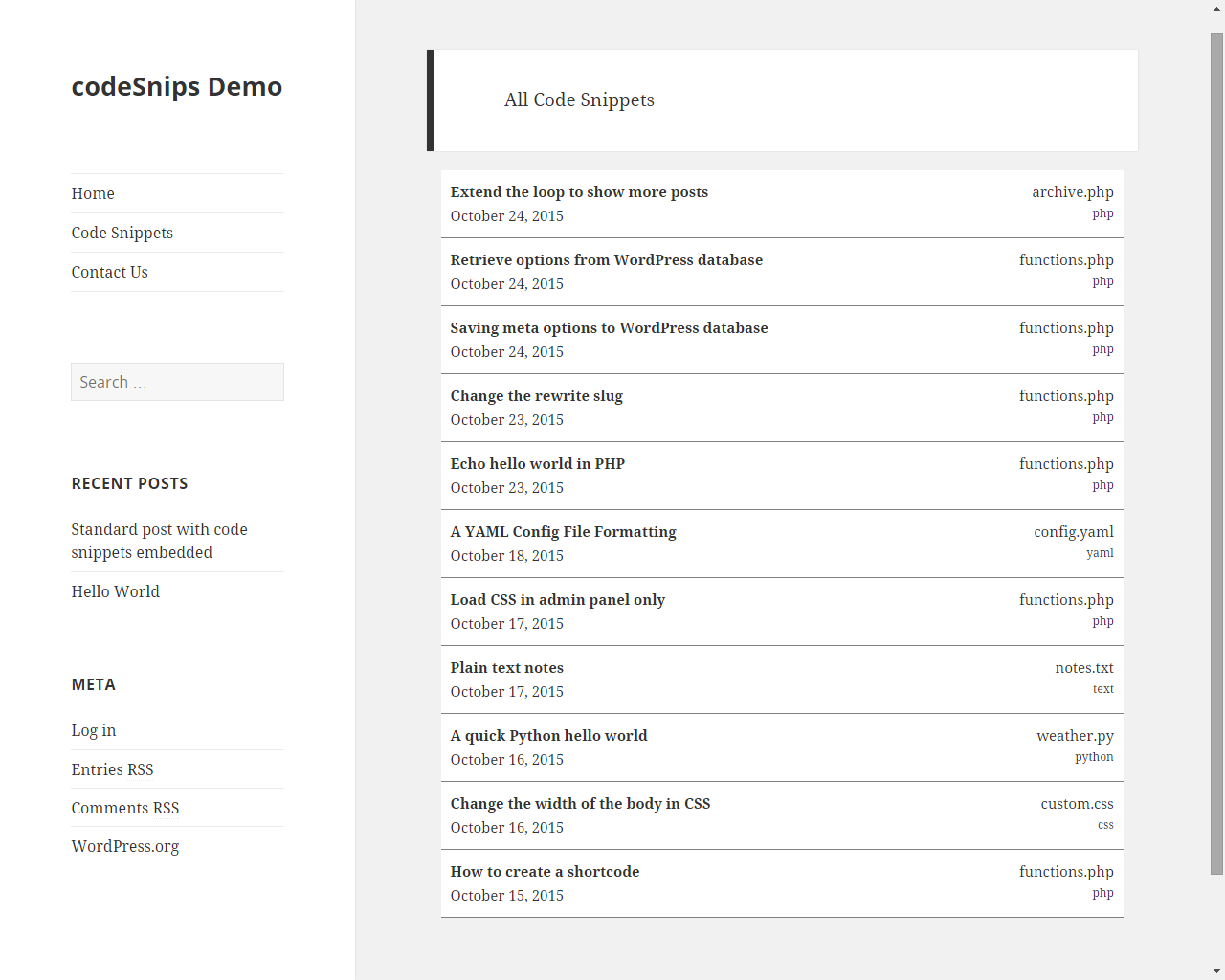 List of all snippets in an archive list. The list can be customized to your theme.