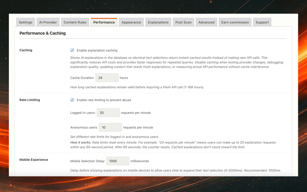 Appearance tab for customising tooltip colours and toggle button position