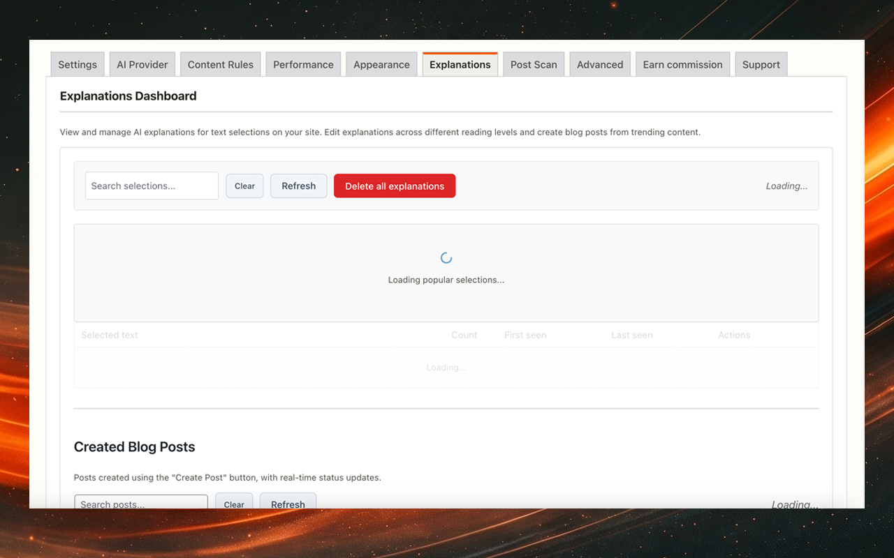 Post Scan tab for scanning posts and reviewing processed content