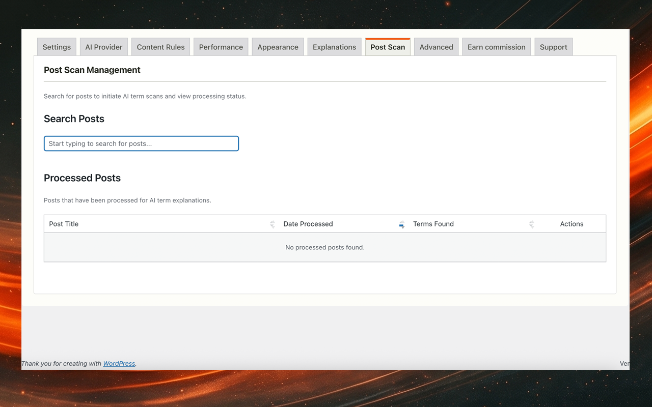 Advanced tab with cron processing toggle and reset to defaults