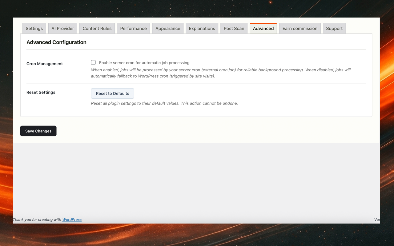 Earn commission tab for joining the affiliate programme