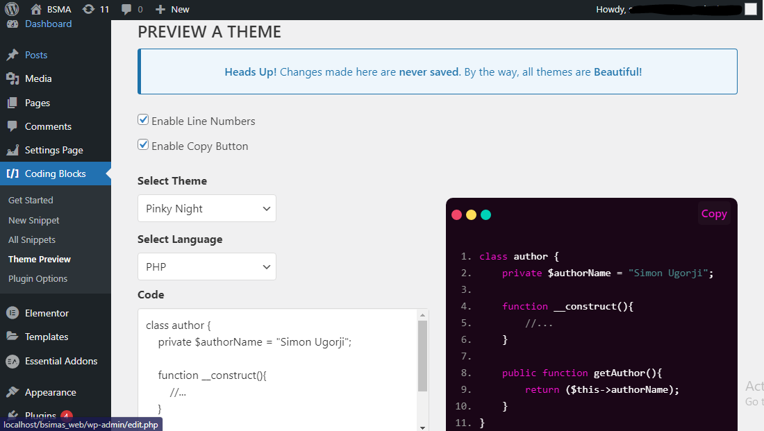 This is a Screenshot of the preview page, where you can preview color themes before using them.