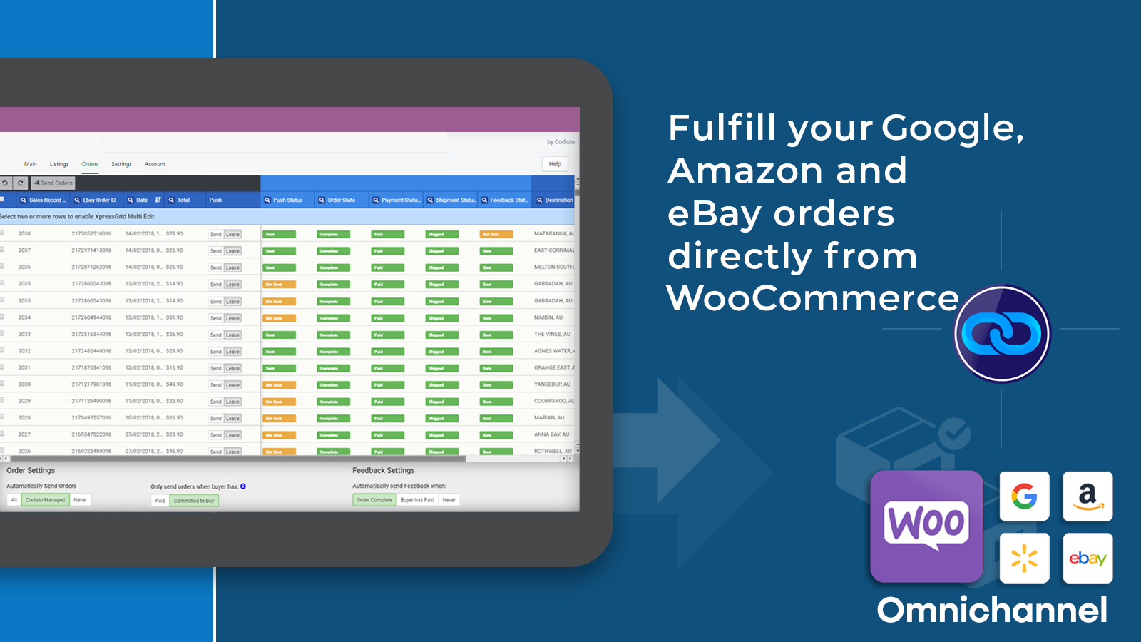 Fulfill your Google, Amazon and eBay orders directly from WooCommerce