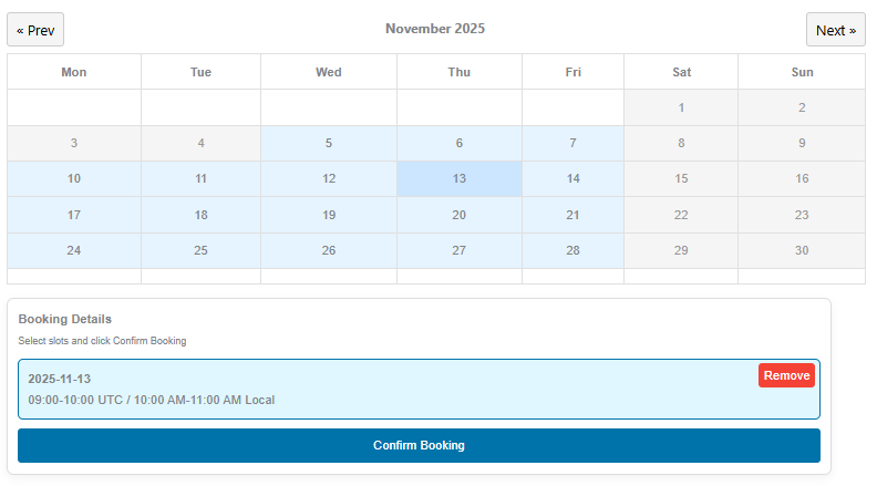 Edit calendar view in the WordPress admin.