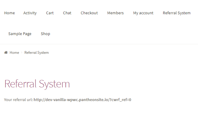 Referral System tab in WooCommerce dashboard