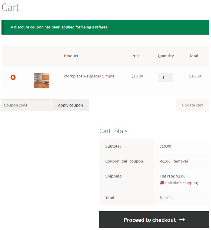 Automatic coupon applied on referee's cart