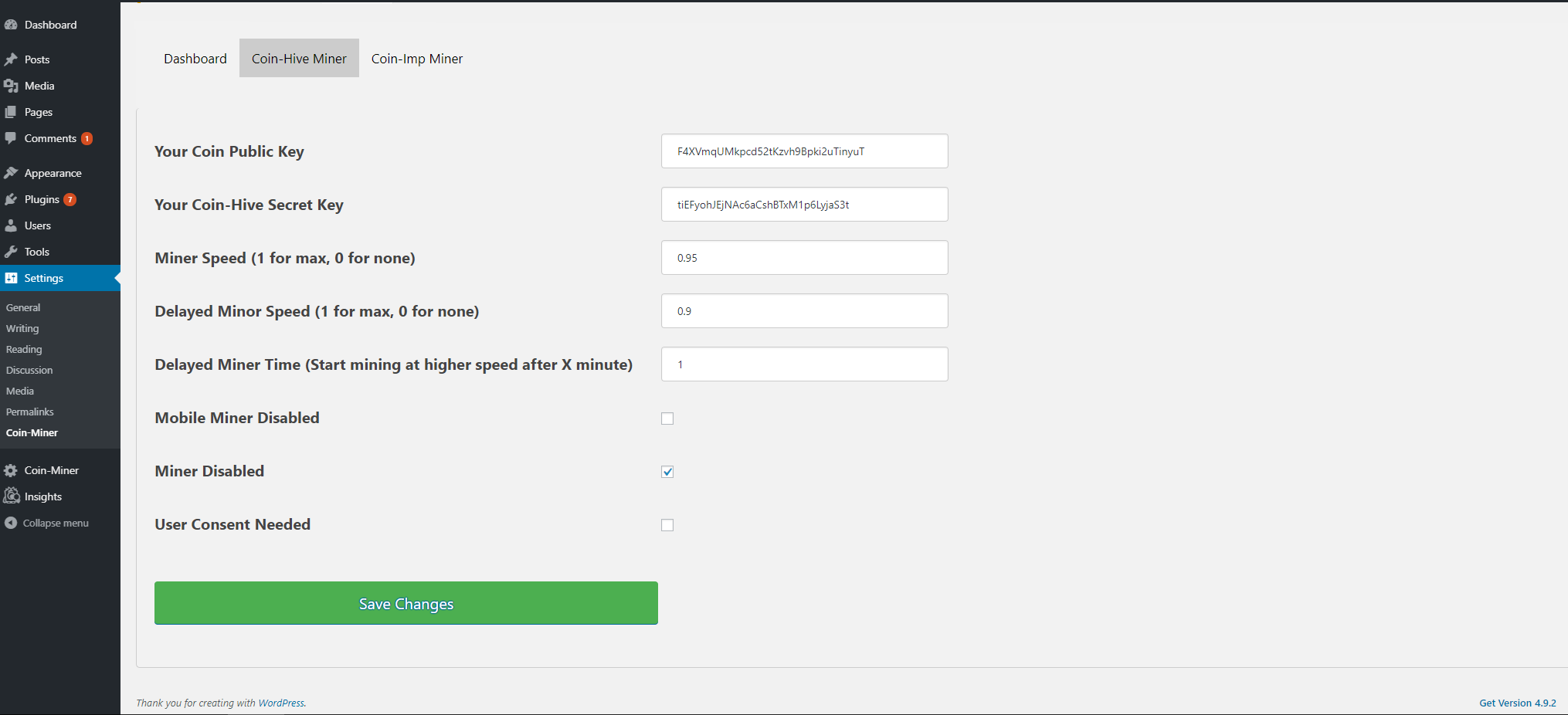 Fill the miner details (instructions on main plugin page)