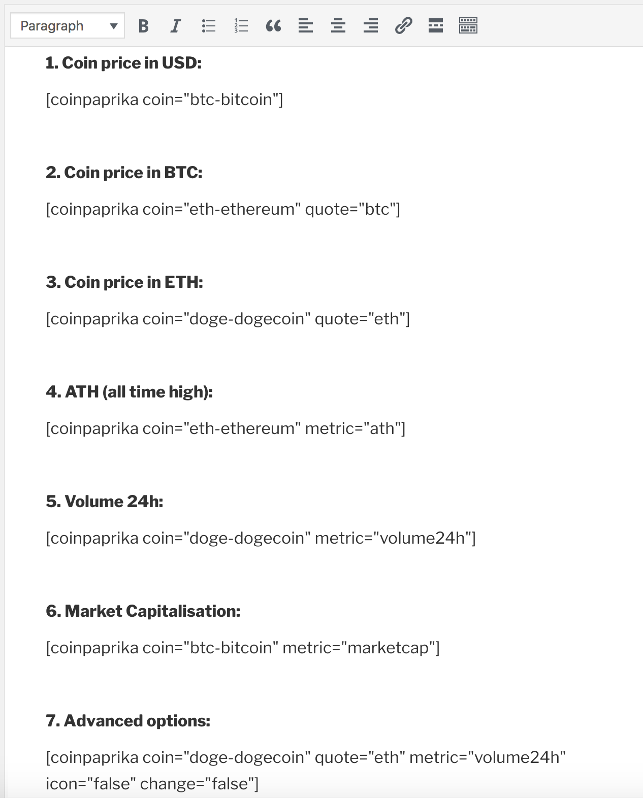 Shortcodes syntax