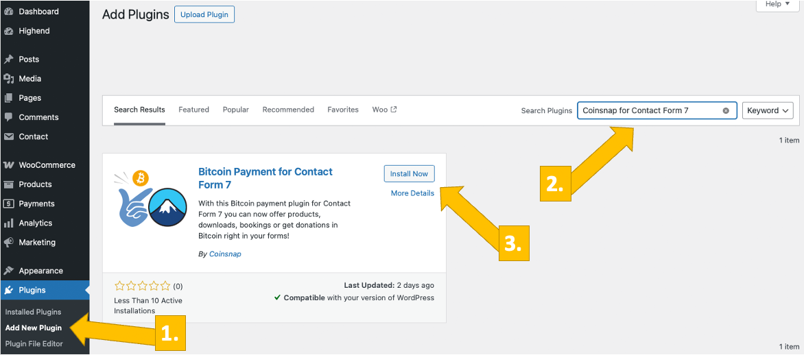 Coinsnap for Contact Form 7 installation