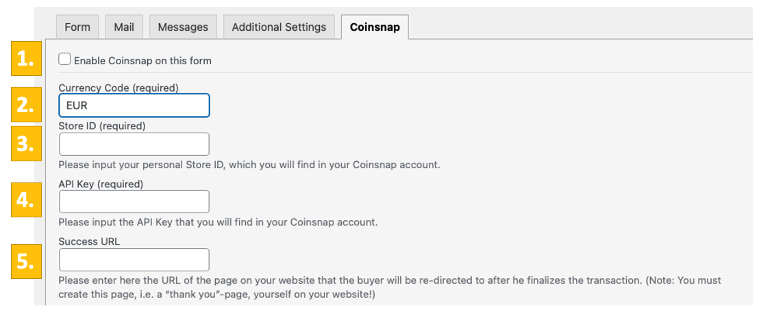 Plugin settings / Coinsnap settings
