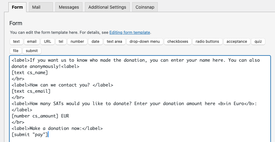 Contact Form 7 form interface