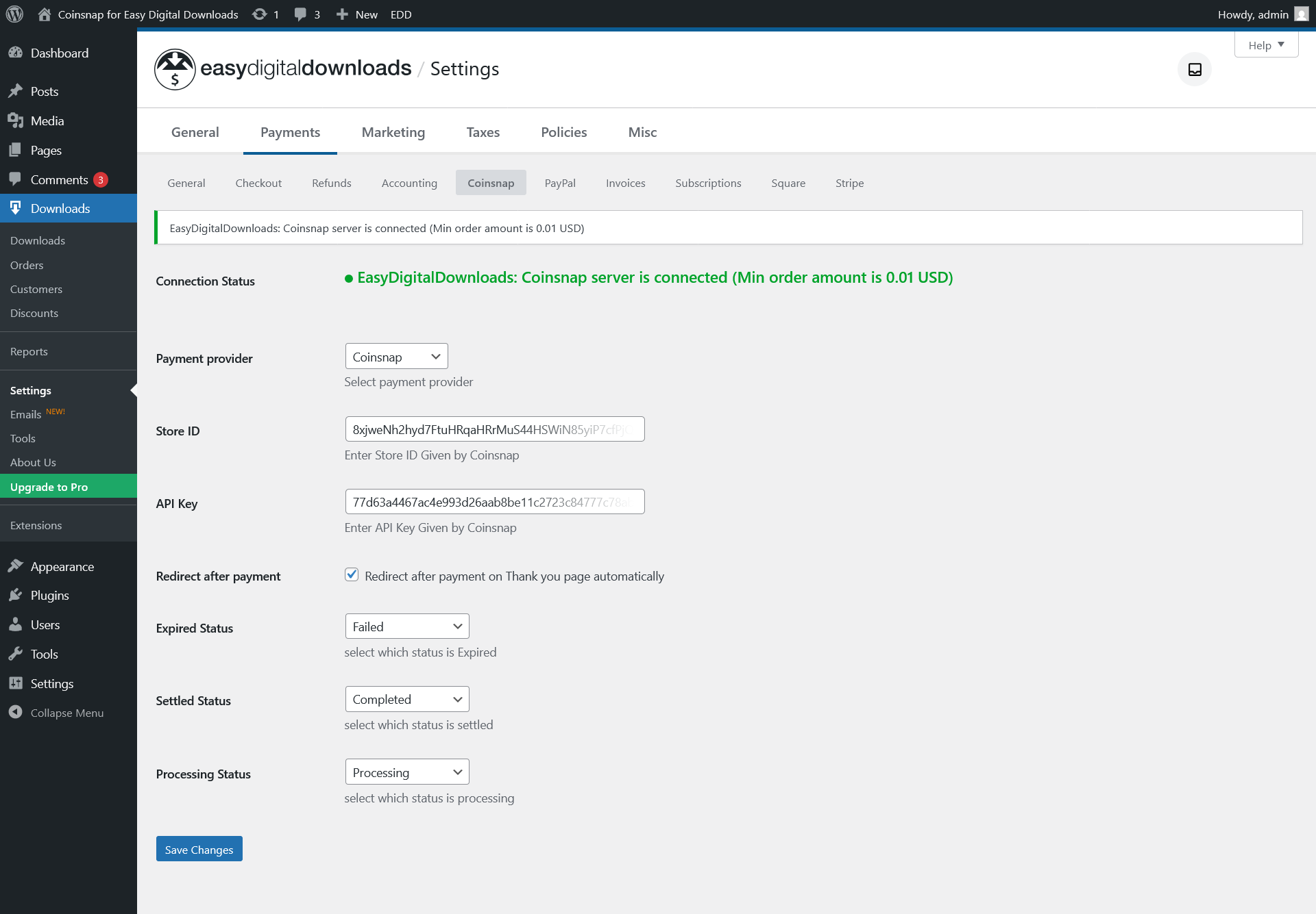API key generation with Setup Wizard: label setting