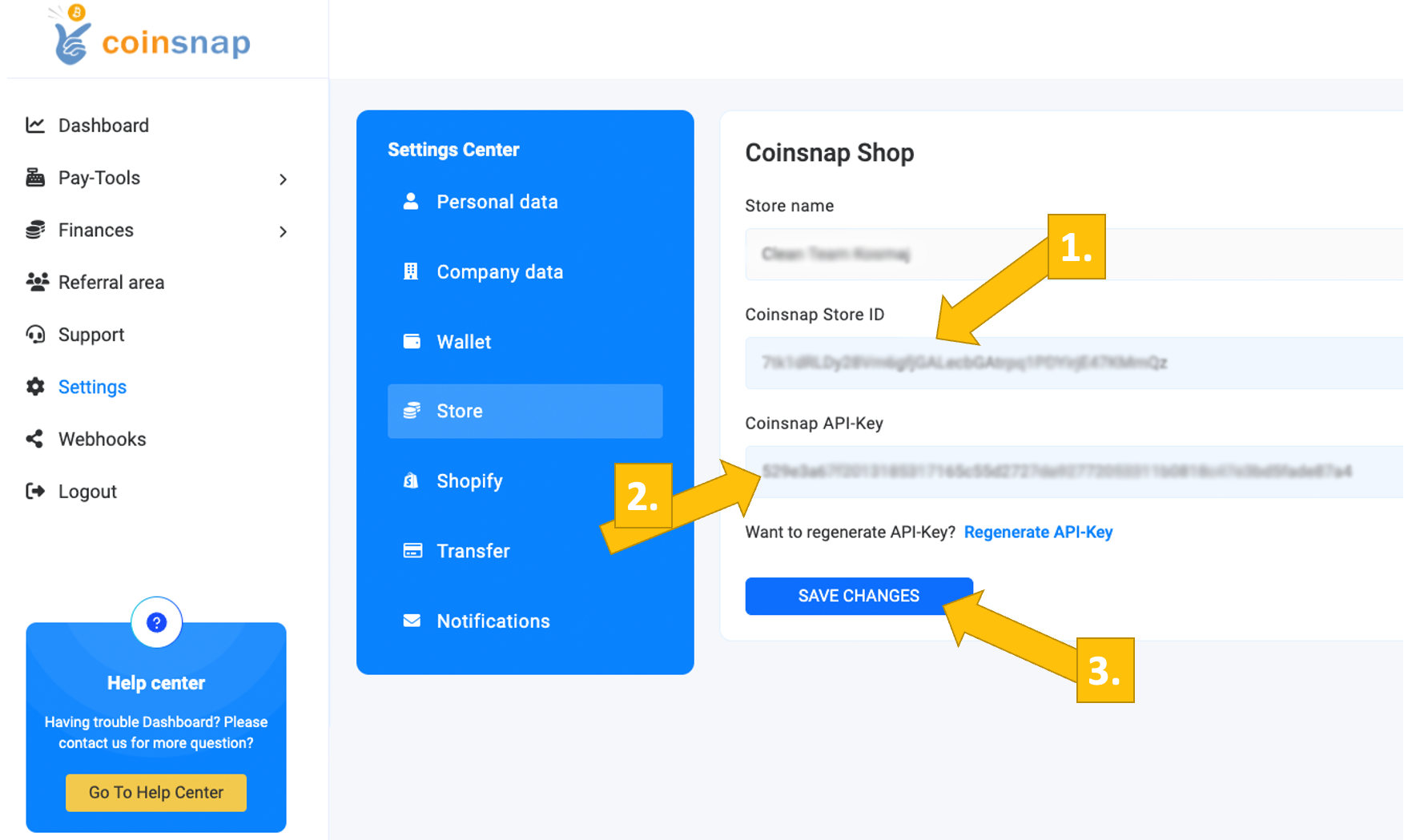 Coinsnap plugin connected to Coinsnap payment gateway