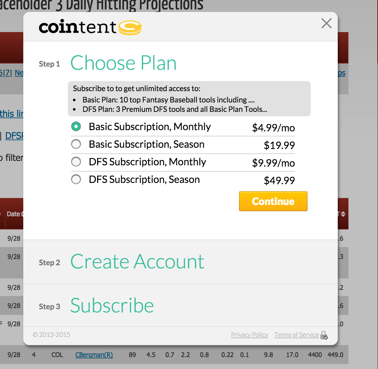 The CoinTent subscription sign-up page. This is how the user creates an account to subscribe to your website.