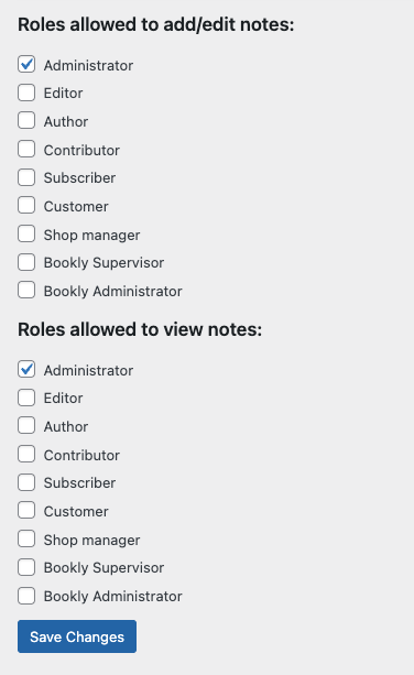 **Settings page**: Customize user role permissions for adding and viewing notes.