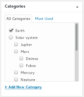 Detail of th categories list block of edit post page.