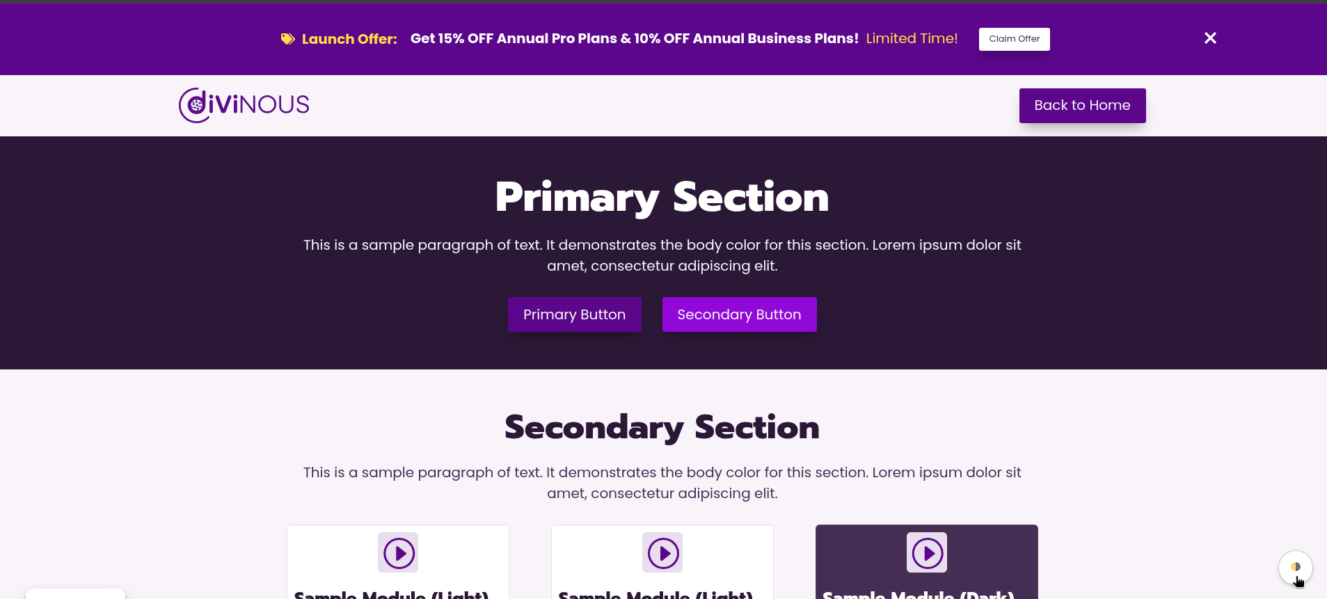 (Premium) The front-end theme switcher (Light, Dark, Mixed modes) in action.