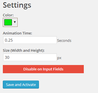 Colorful Clicks Settings Page