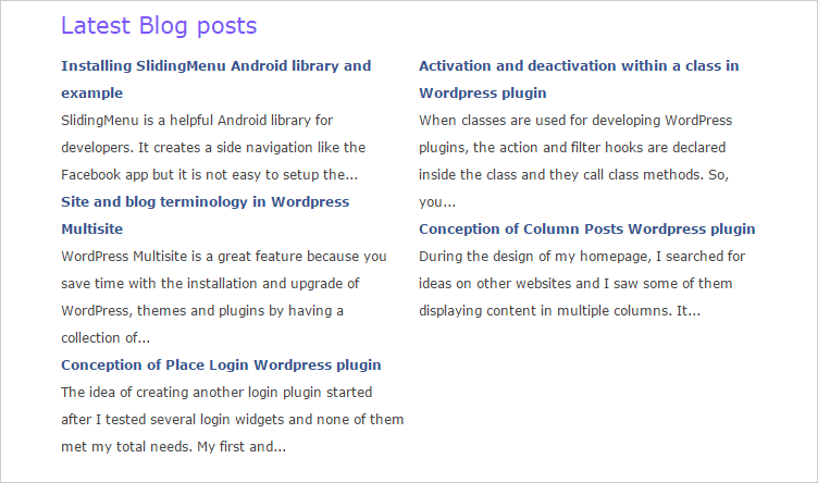 Column Post is displayed in the Front page.