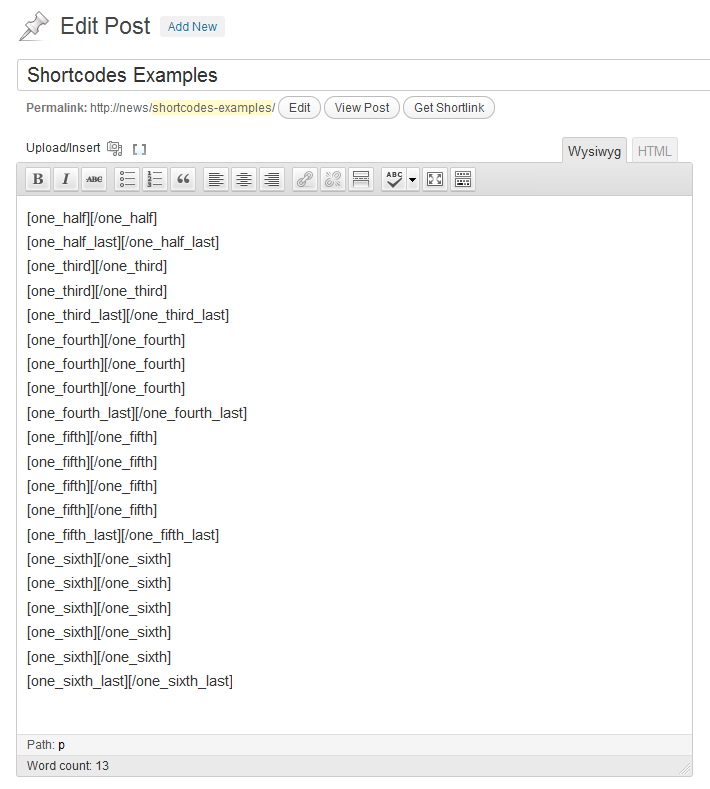 Editor with shortcodes