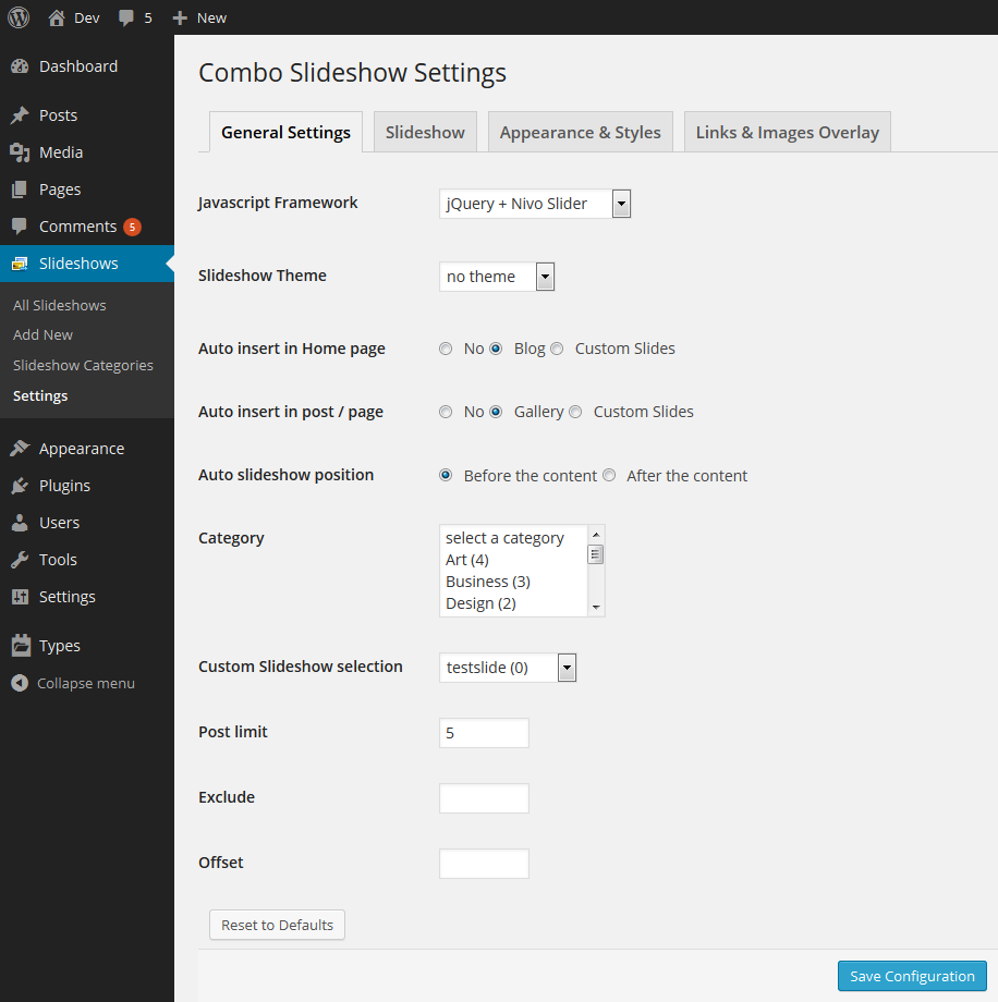 the Admin Settings page