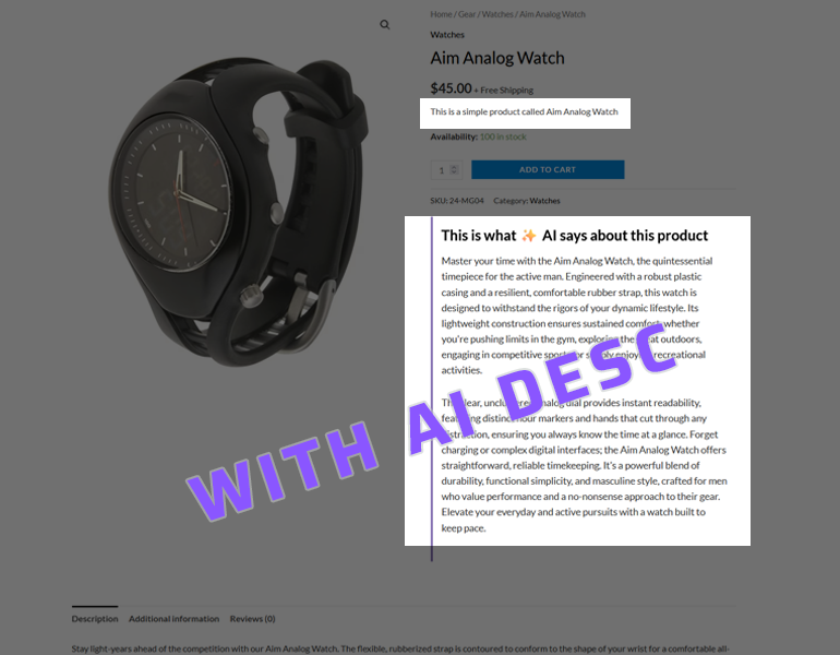 Single product with AI desc