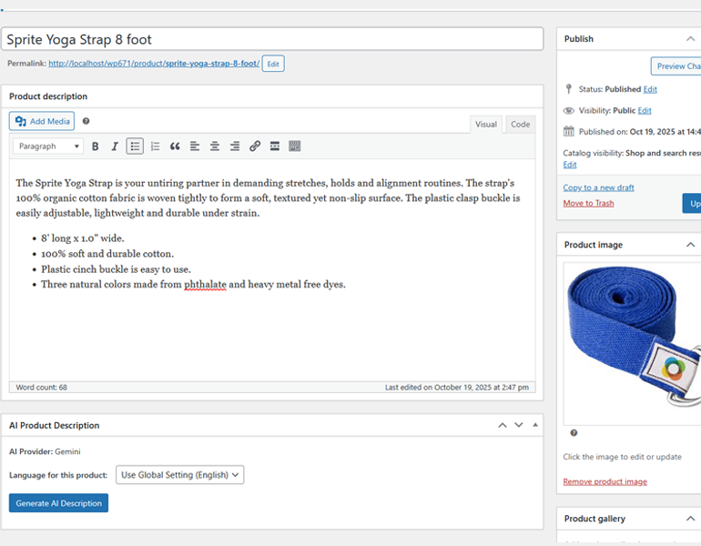 Admin single edit product individual description generation.
