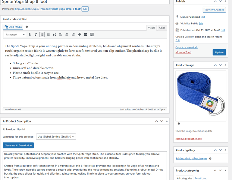 Admin single generated description