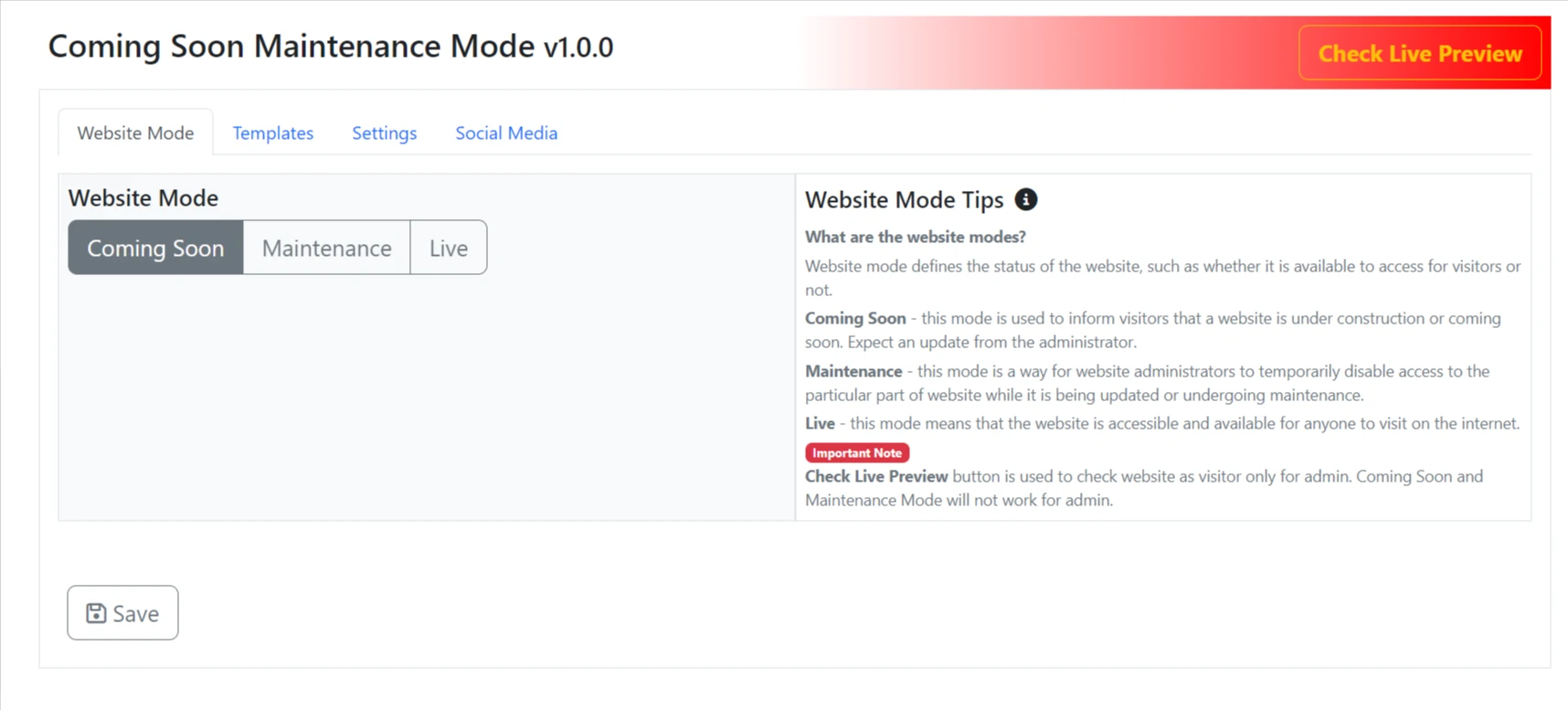 Maintenance Mode Settings
