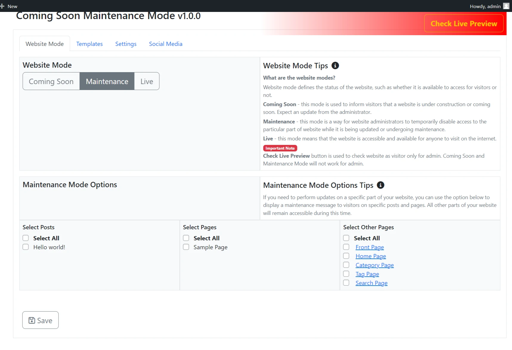 Content Configuration Settings