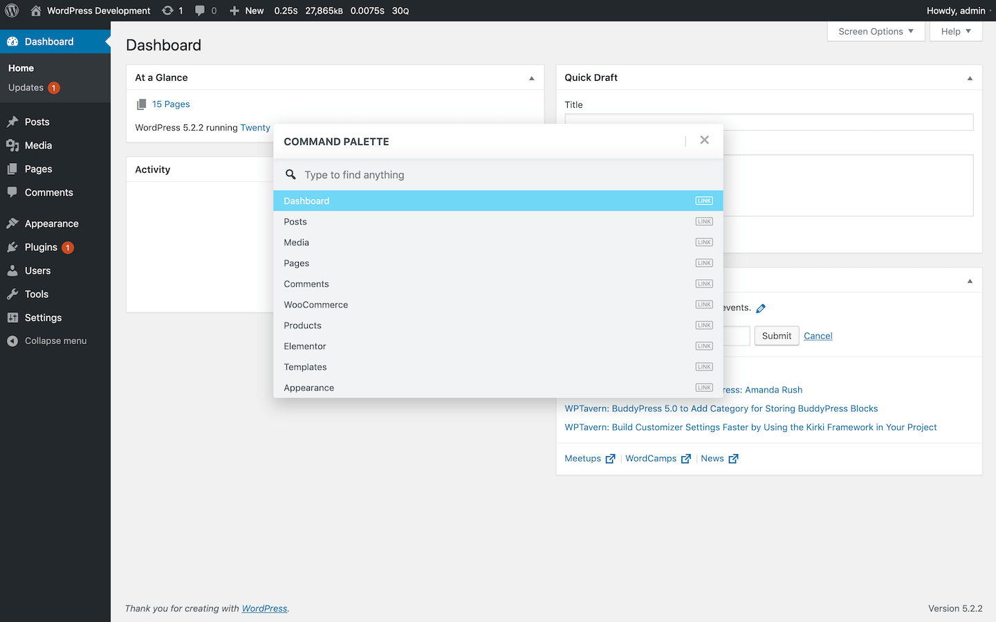 The command palette modal.