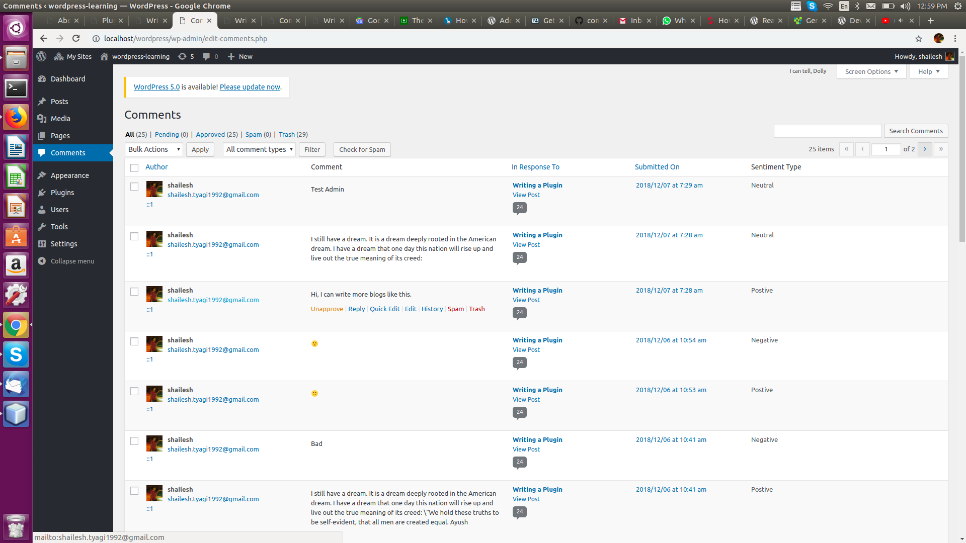 Plugin in action at edit comments section.