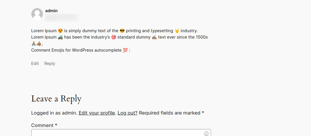 Displaying emojis in a submitted comment (screenshot-2.jpg).