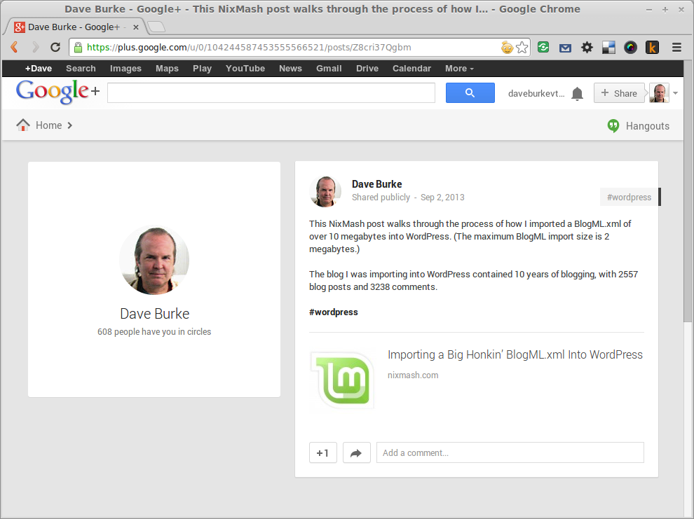 The Google+ post we create to announce the new blog post