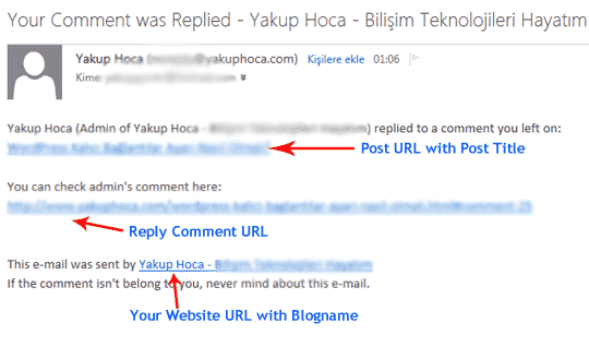 E-mail sent by Comment Reply by Admins Notifier Plugin