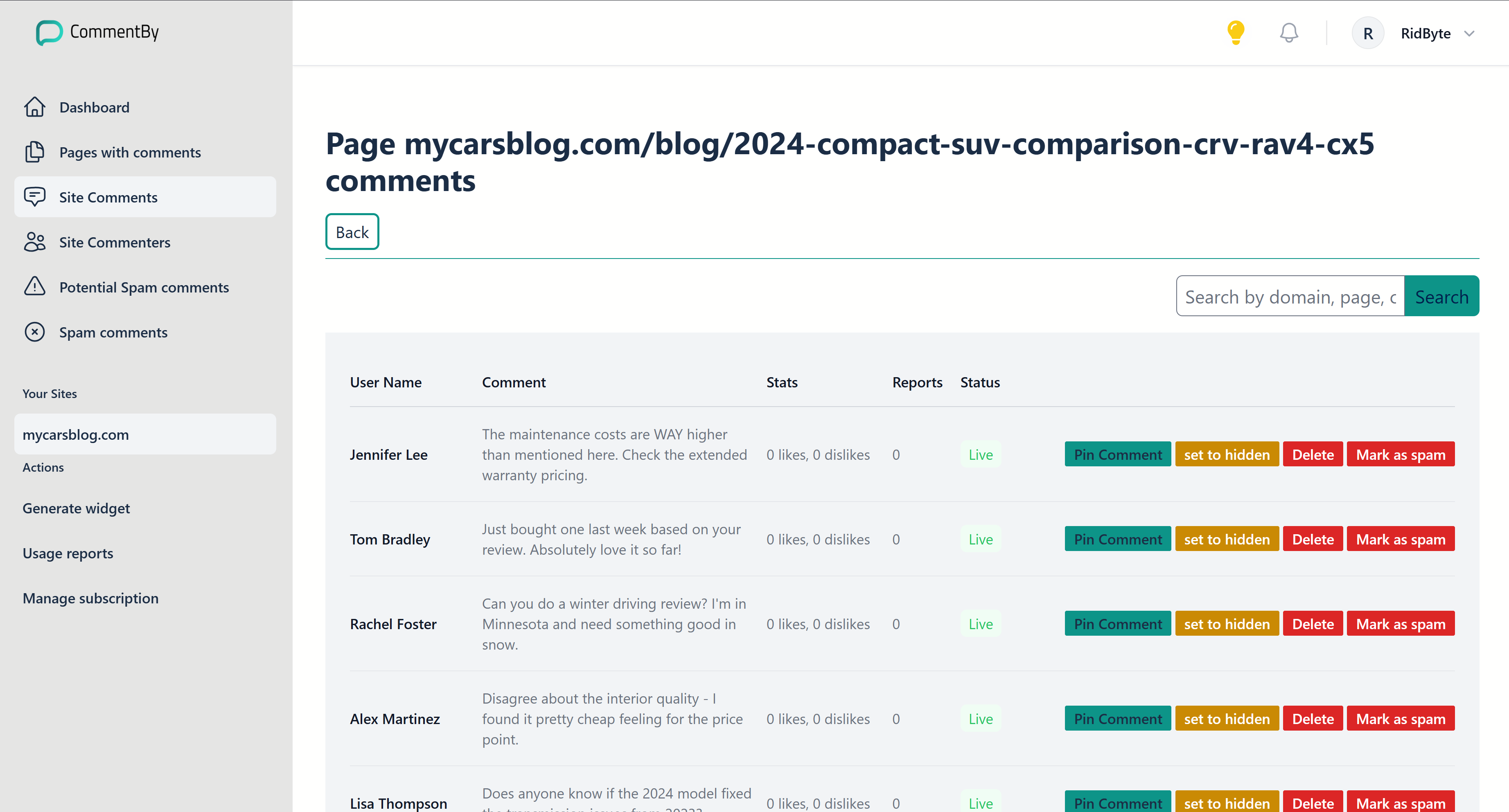 Admin moderation interface