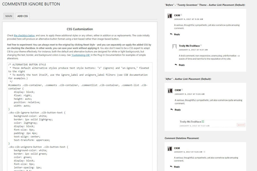 Settings Page ADD CSS Top