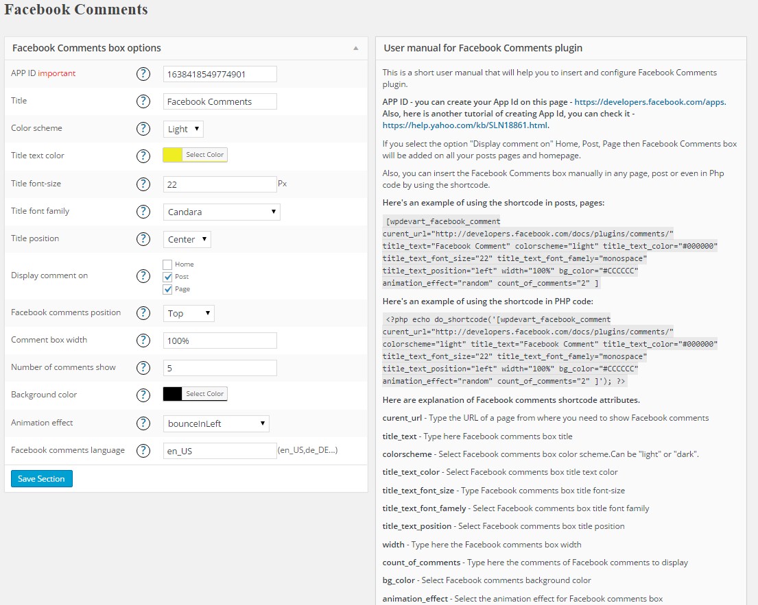 Back-end options page